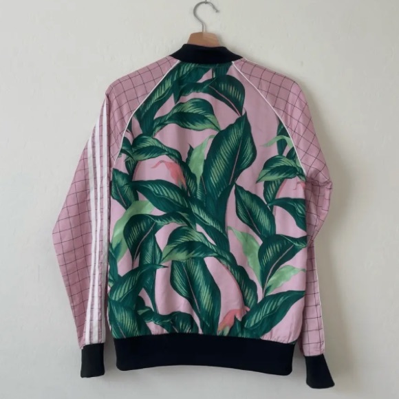 Adidas x Farm Big Palm Leaf/Tropical Pink/Green Track Zip Up Size Small - Picture 5 of 14